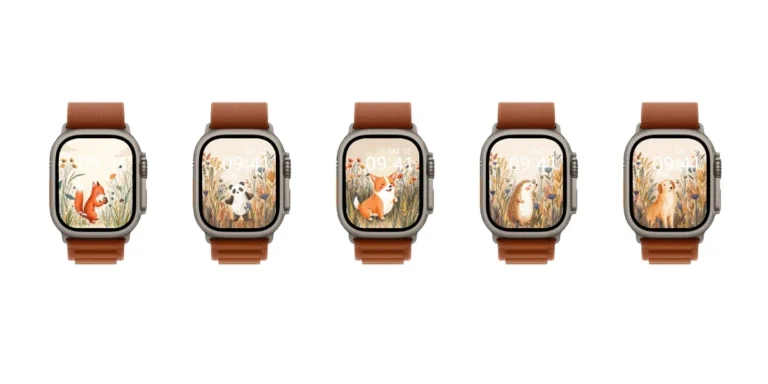 Cute Animal Watch Face Pack with adorable kitten puppy bunny and fox cartoon icons for smartwatch, high resolution digital download