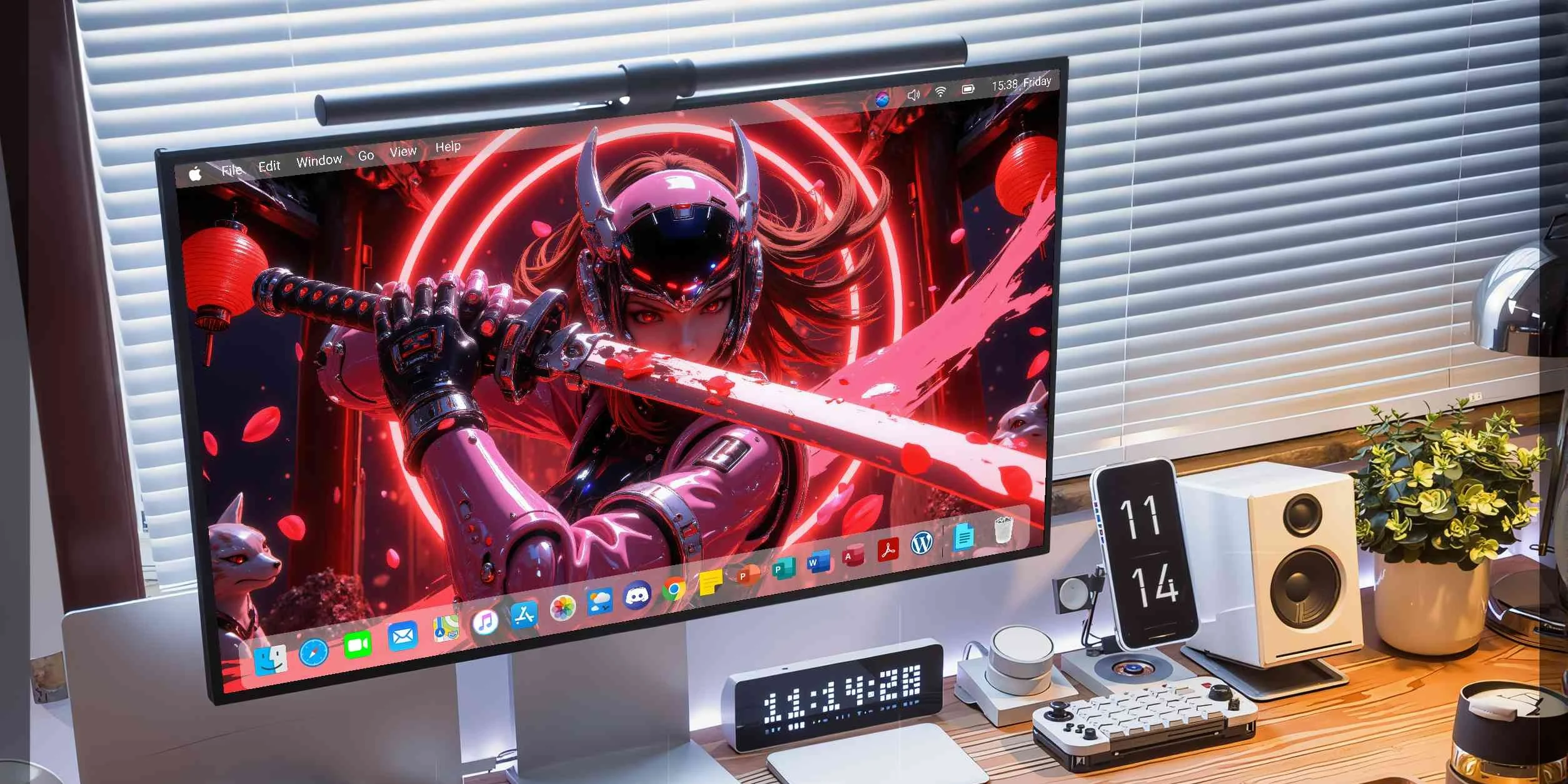 Pink Sakura Ronin Cyber Mecha Girl Wallpaper Pack with neon pink cherry blossom ronin mecha girl in cyberpunk aesthetic for desktop and phone background